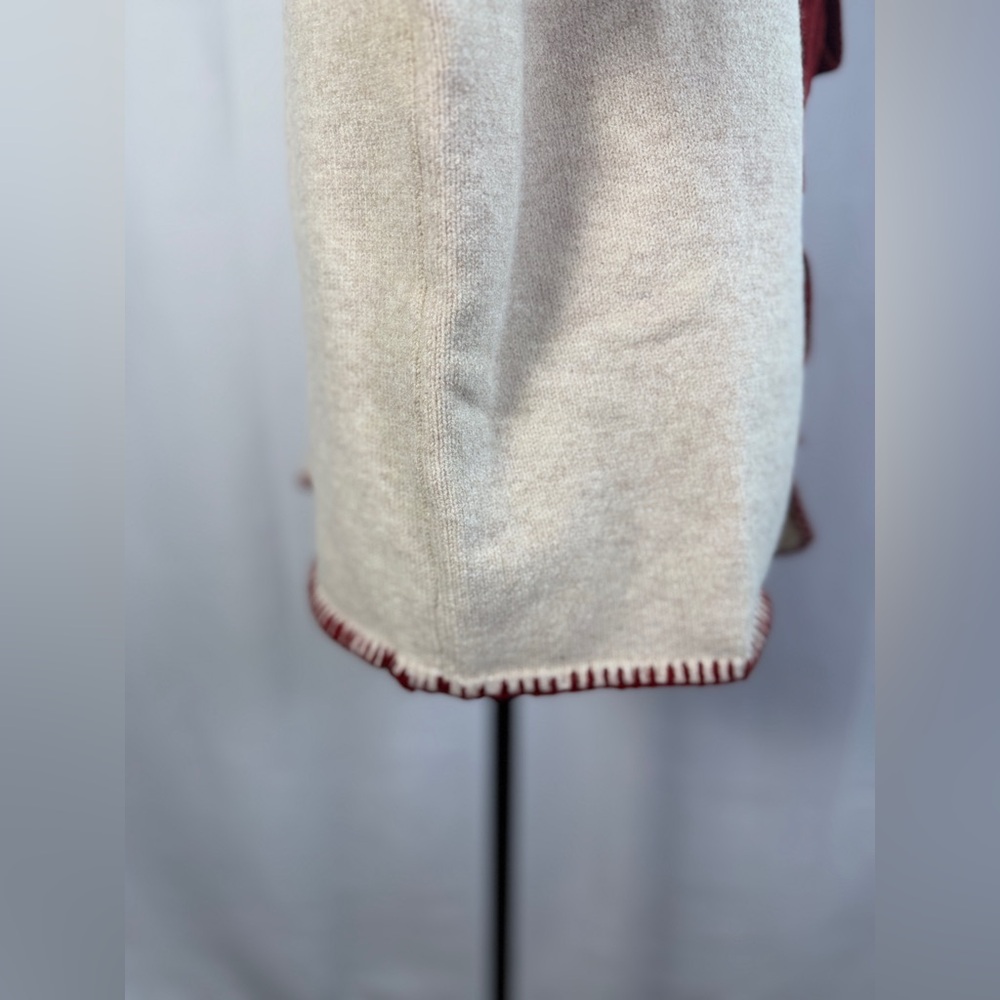 Sunday Edition Tie Front Cardigan Women Small Cream Burgundy Trim Cozy Boutique - Picture 5 of 11